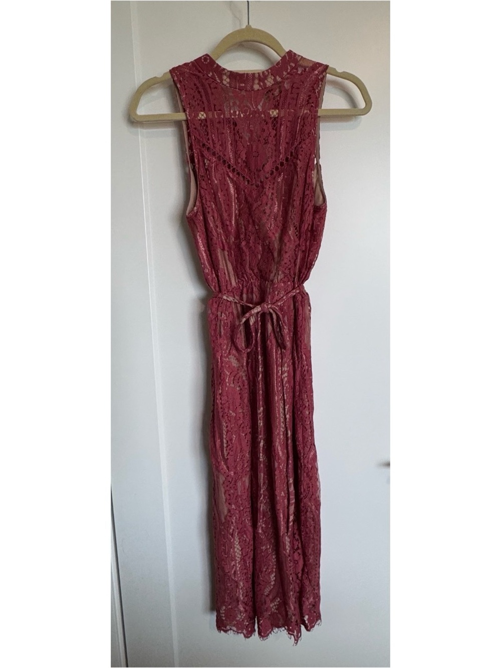 Wayf Dusty Rose Lace Maxi Dress with Tie Waist